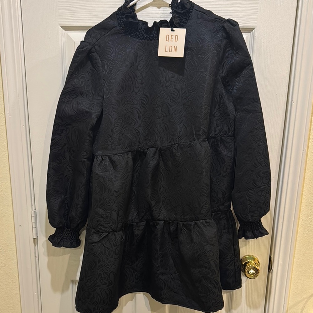 QED LDN Black Textured Ruffle Dress